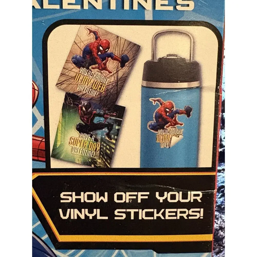 Marvel Spiderman 16 Vinyl Stickers Valentines NEW Home School Teacher 3 Boxes